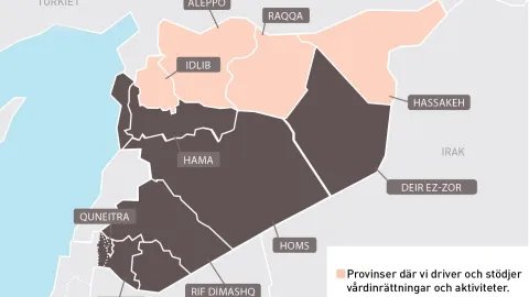 Karta över Syrien och var vi är verksamma