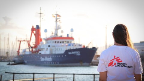 Räddningsfartyget Sea-Watch 4 i hamnen i spanska Burriana.