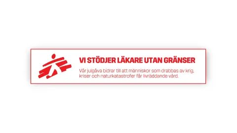 vit mejlfot med röd text "Vi stödjer läkare utan gränser"