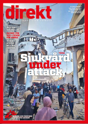 omslagsbild Direkt bild på förstörd byggnad och människor som går