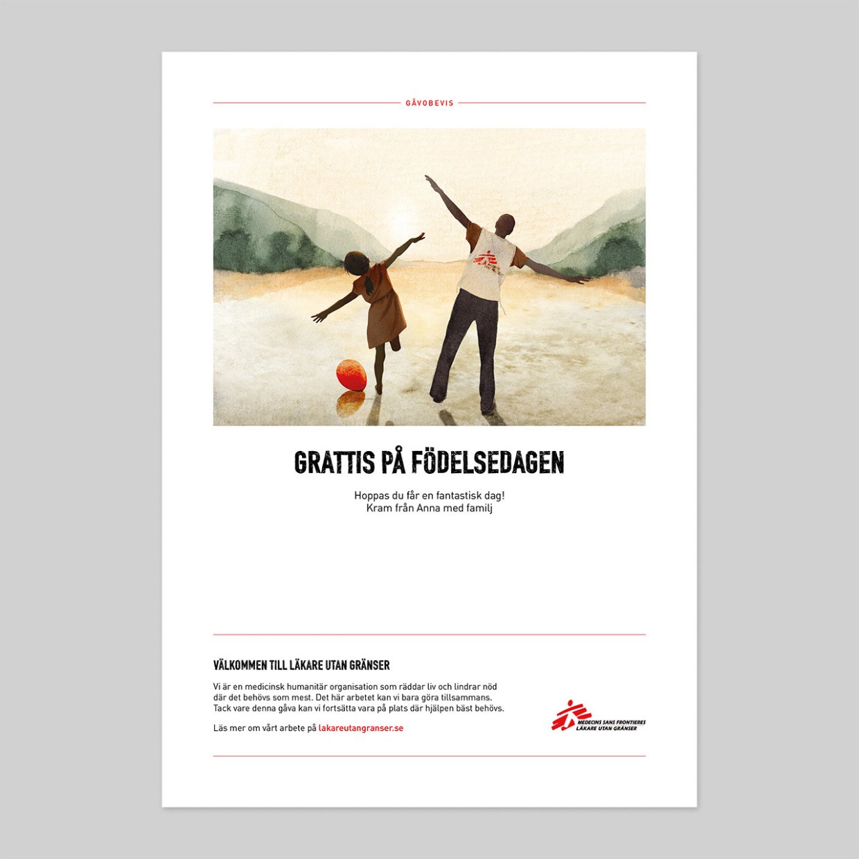 Exempel på ett digitalt gåvobevis