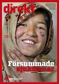 Omslag tidningen Direkt nr 4. Ung kvinna i slöja med ett ärr på vänster kind. 