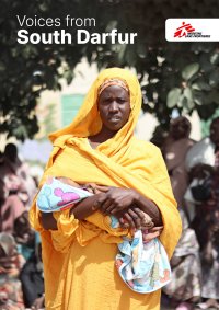Omslag till rapporten Voices from South Darfur, Kvinna med ett barn i famnen