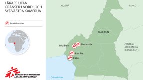 Karta över Läkare Utan Gränsers arbete i Kamerun