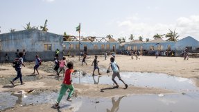 Matopeskolan som förstördes av cyklonen Idai, Beria, Moçambique