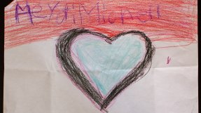 En teckning föreställande ett blått hjärta.