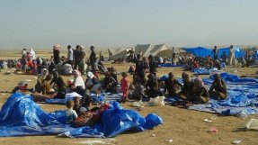 Flyktingar från staden Sinjar på väg till Irakiska Kurdistan. FOTO: Favila Escobio.