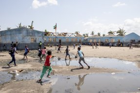 Matopeskolan som förstördes av cyklonen Idai, Beria, Moçambique