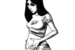 En illustration av en gravid kvinna som håller sig om magen