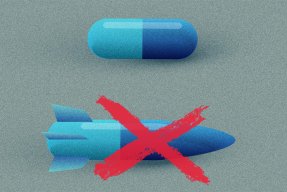 Illustration av en kapseltablett och en överkryssad missil