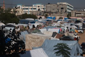 Tält som människor bor i södra Gaza.