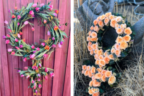 Två venustecken gjorda i blommor