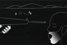 Illustration på en person som har ett vapen riktat mot sig.