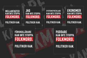 Svart bakgrund med texten Läkare kan inte stoppa folkmord. Politiker kan