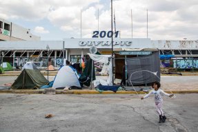 Elliniko flyktingläger i Aten, Grekland.