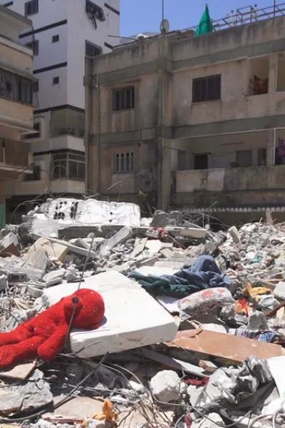 Förstörda hus i Gaza City efter bombanfall den 10 maj, 2021.