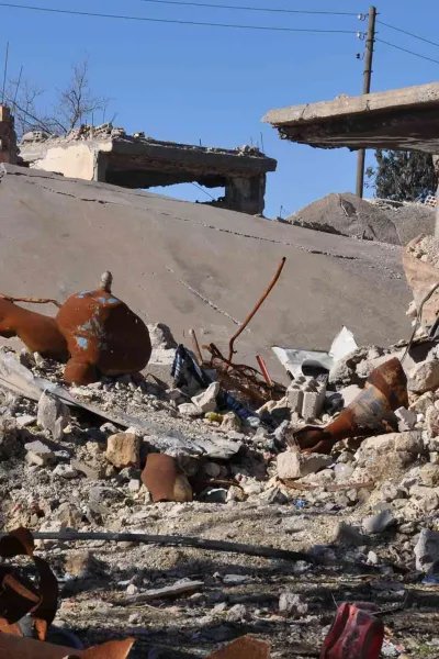 Förstörda hus i Kobane, Syrien. 