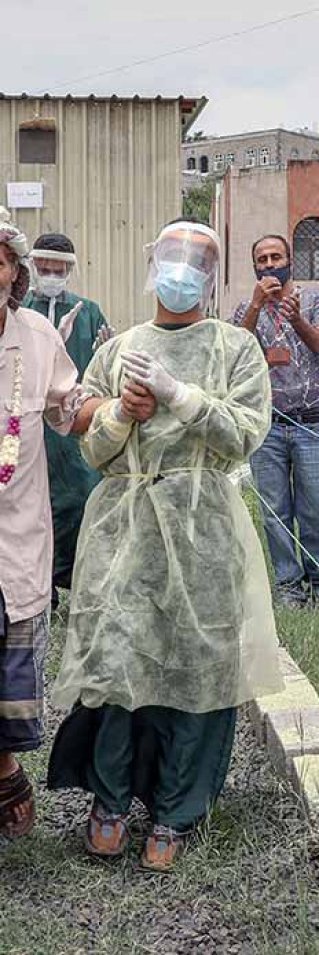 60-årige Ghanem Qaid Nasser från Ibb, Jemen, behandlades på al-Sahul-isoleringscenter för covid-19-patienter som vi stöttar.⁣