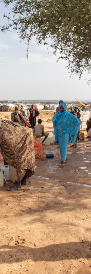 En grupp kvinnor pumpar och bär vatten. 