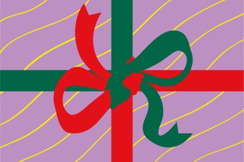 Illustration av en rosett med grönt och rött band mot lila bakgrund