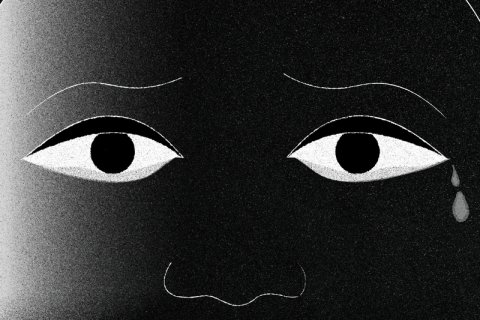 Illustration av närbild på en persons ansikte, personen gråter.