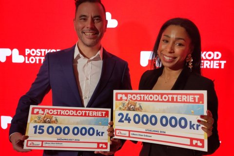 Ida och Marpe är glada och håller upp checkar där det står 25 miljoner och 15 miljoner.