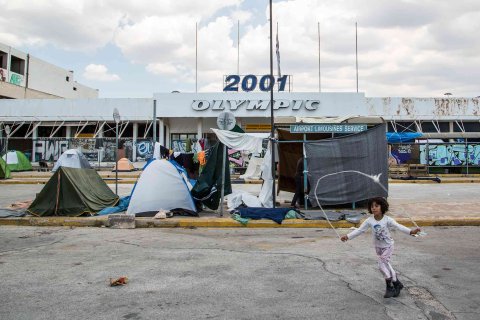 Elliniko flyktingläger i Aten, Grekland.