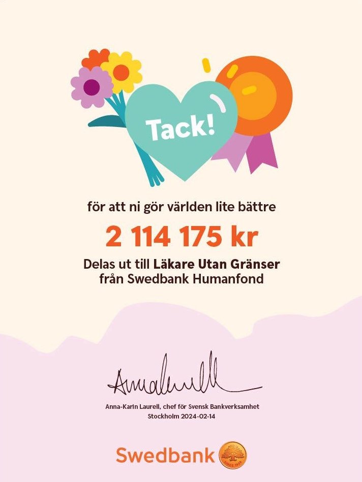 Diplom från Swedbank Humanfon med summan 2 114 175 kronor utskrivet