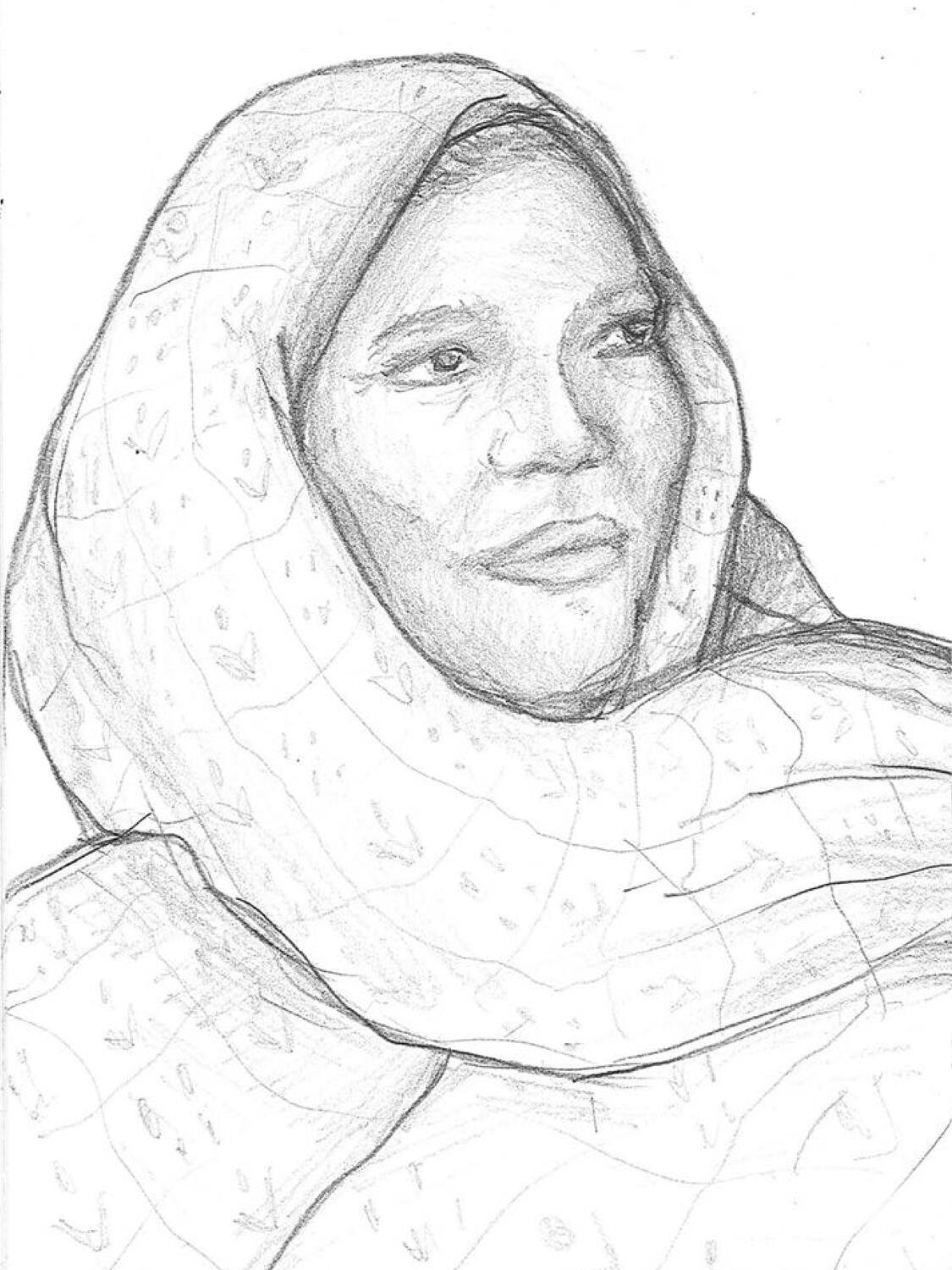 Illustrerad porträttbild på kvinna.