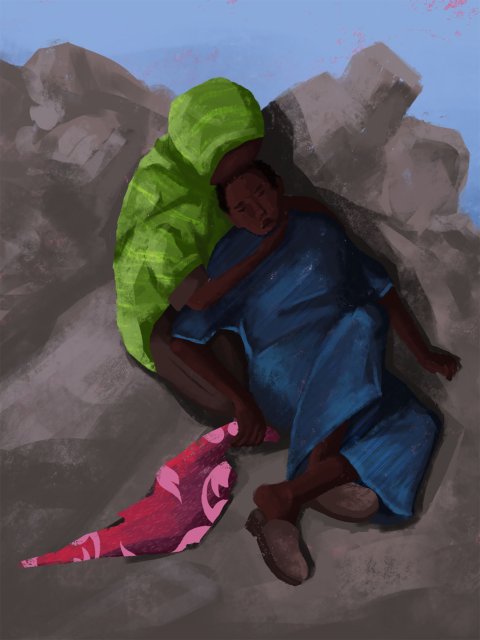 Två personer liggande på marken