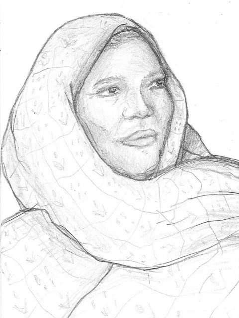 Illustrerad porträttbild på kvinna.