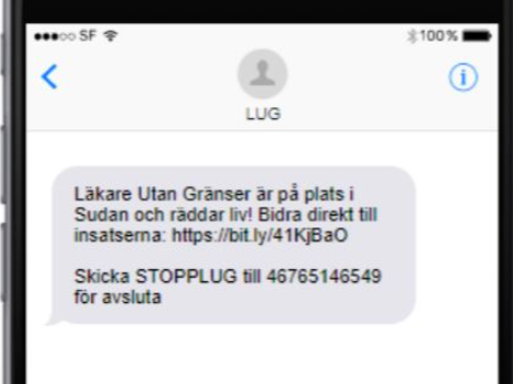 Skärmavbild av ett sms