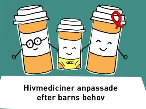 En illustration med texten: Hivmediciner anpassade efter barns behov.