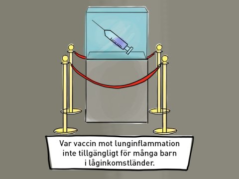 En illustration med texten: Var vaccin mot lunginflammation inte tillgängligt för många barn i låginkomstländer.