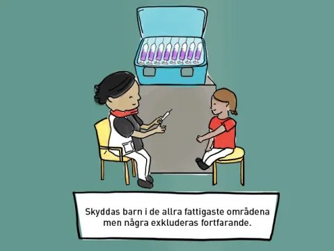 En illustration med texten: Skyddas barn i de allra fattigaste områdena men några exkluderas fortfarande.