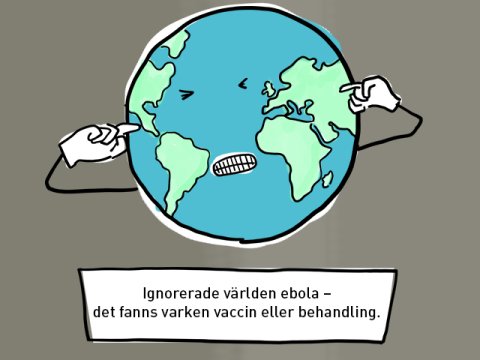 En illustration med texten: Ignorerade världen ebola - det fanns varken vaccin eller behandling