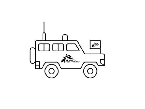 Ikon av en bil med Läkare Utan Gränsers flagga