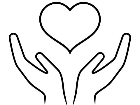 Ikon med ett hjärta mellan två händer