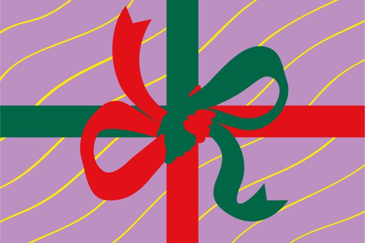Illustration av en rosett med grönt och rött band mot lila bakgrund