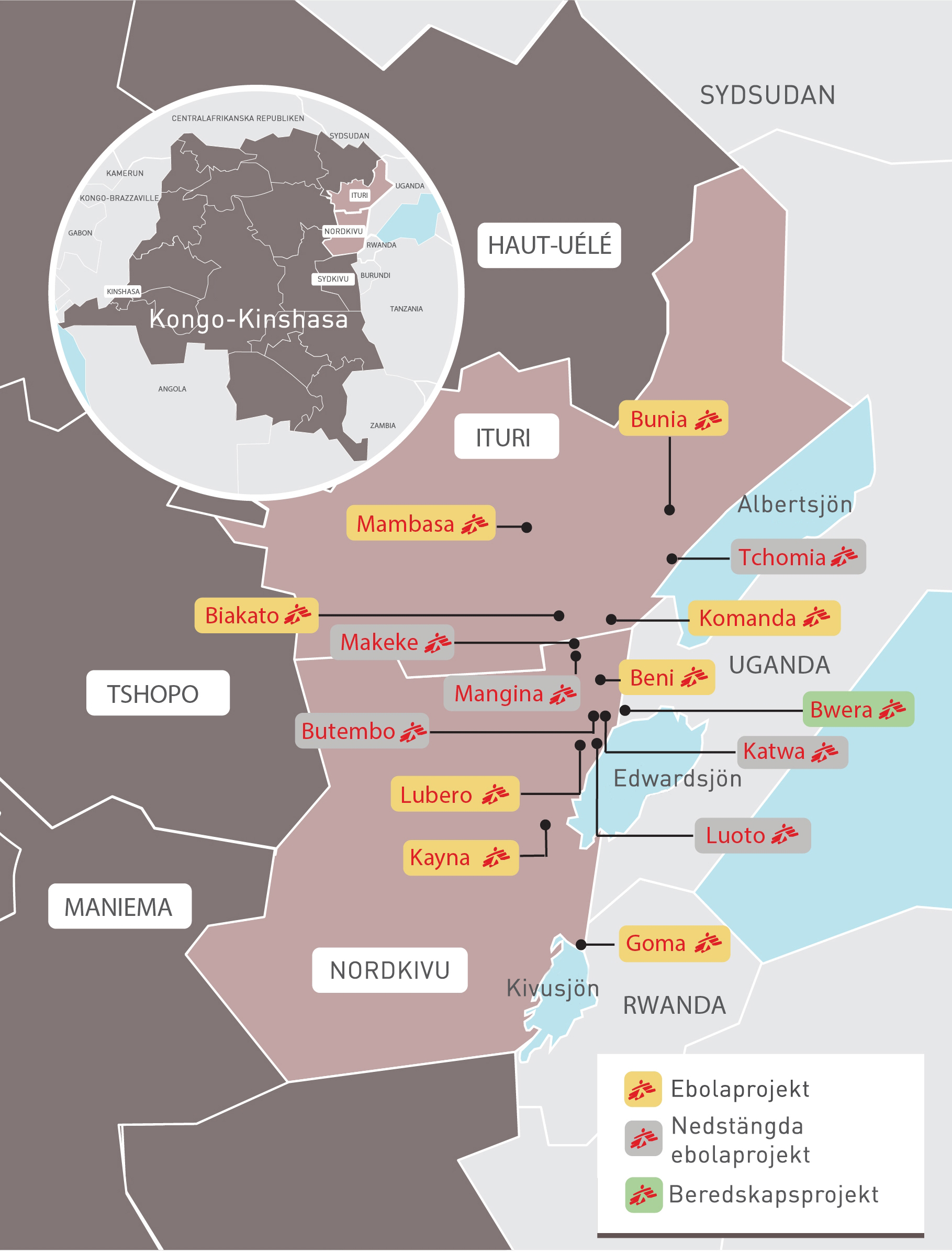 Karta över ebolainsatser i Kongo-Kinshasa